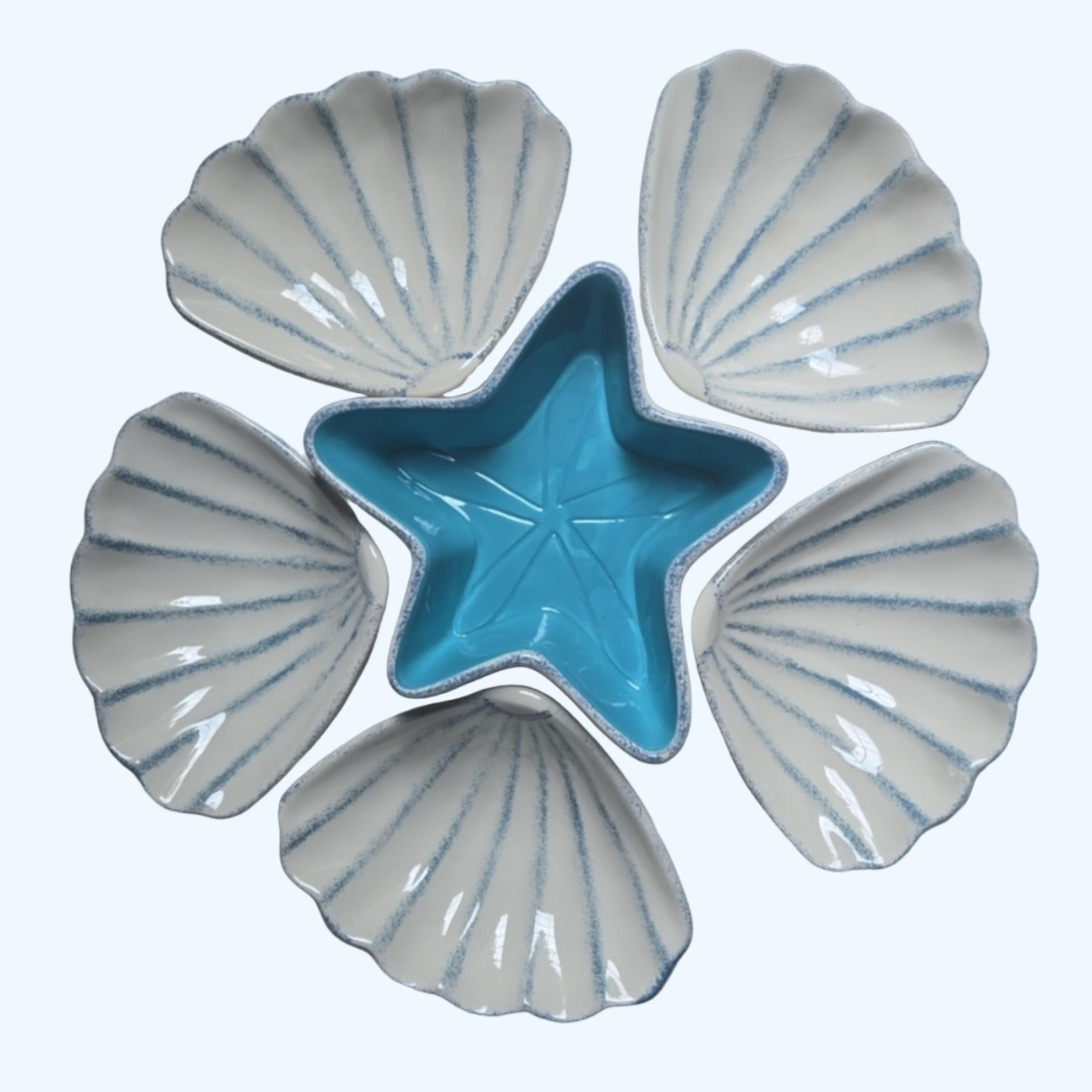 Vintage Avon RARE Collectible Starfish Sea Shells dip set blue white ceramic