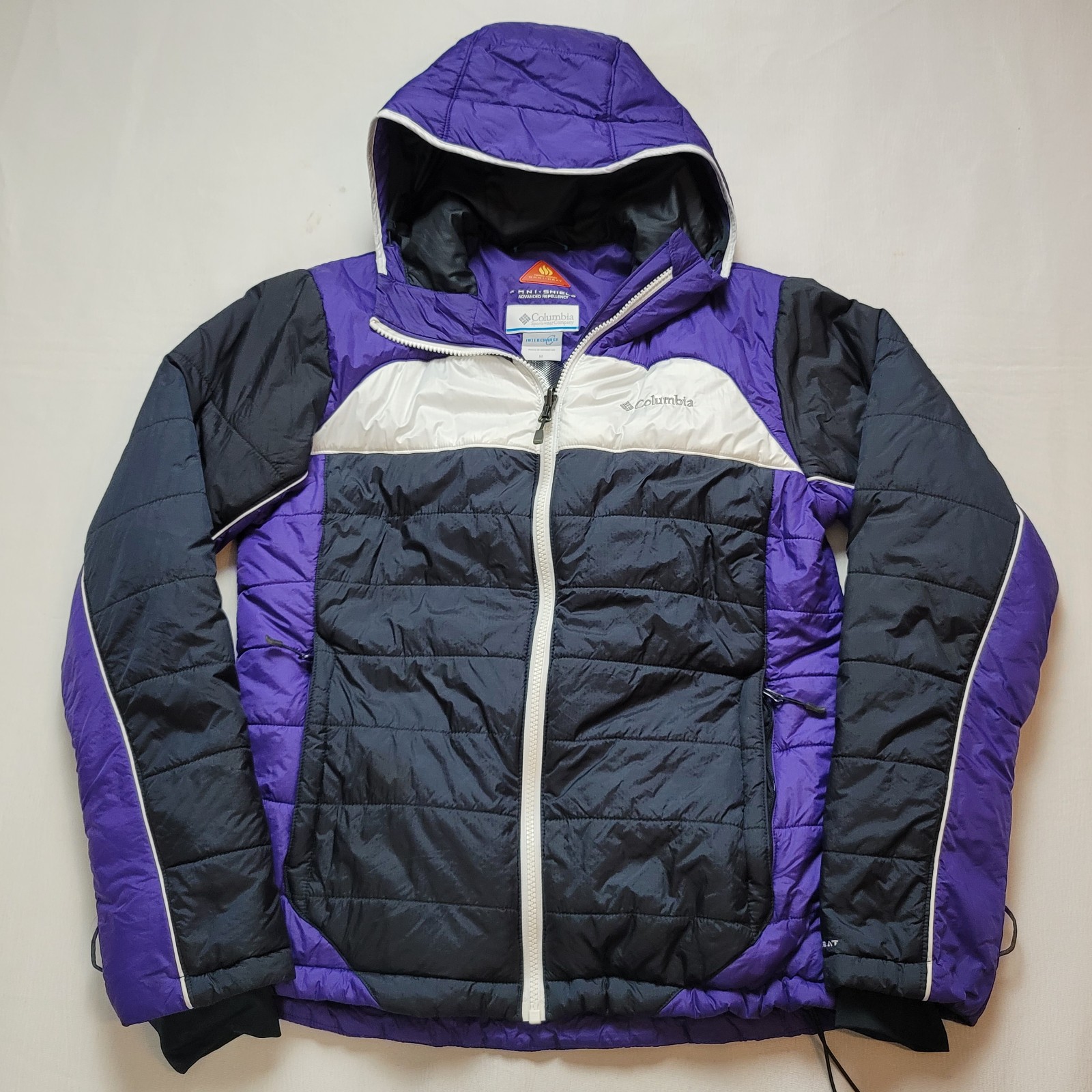 Columbia Hooded Parka Womens Medium Purple Black Shimmer Flash Jacket Snow