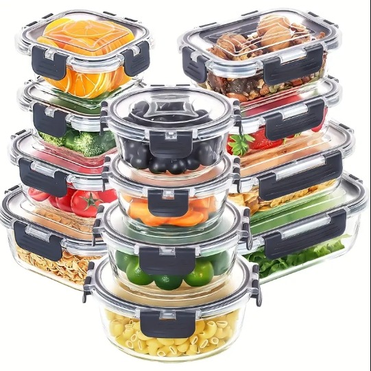 12pcs Glass Food Storage Containers with Lids, Meal Prep, Pantry Kitchen Storage