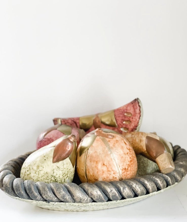 VNT RARE Art Deco Italian Plaster / Ceramic Fruit & Bowl Centerpiece !