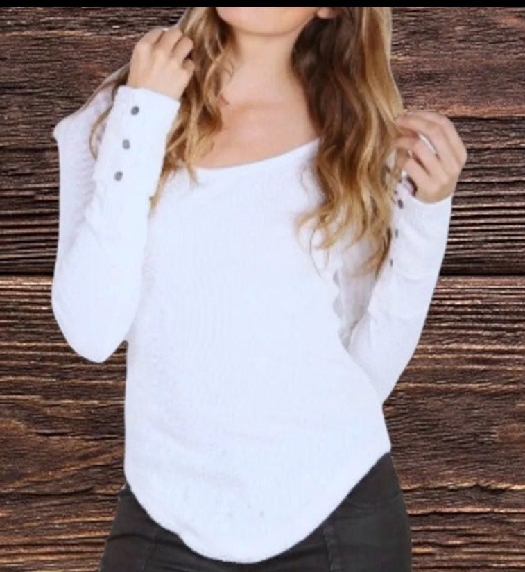 We The Free by Free People Scoop Neck Waffle Knit Thermal Shirt