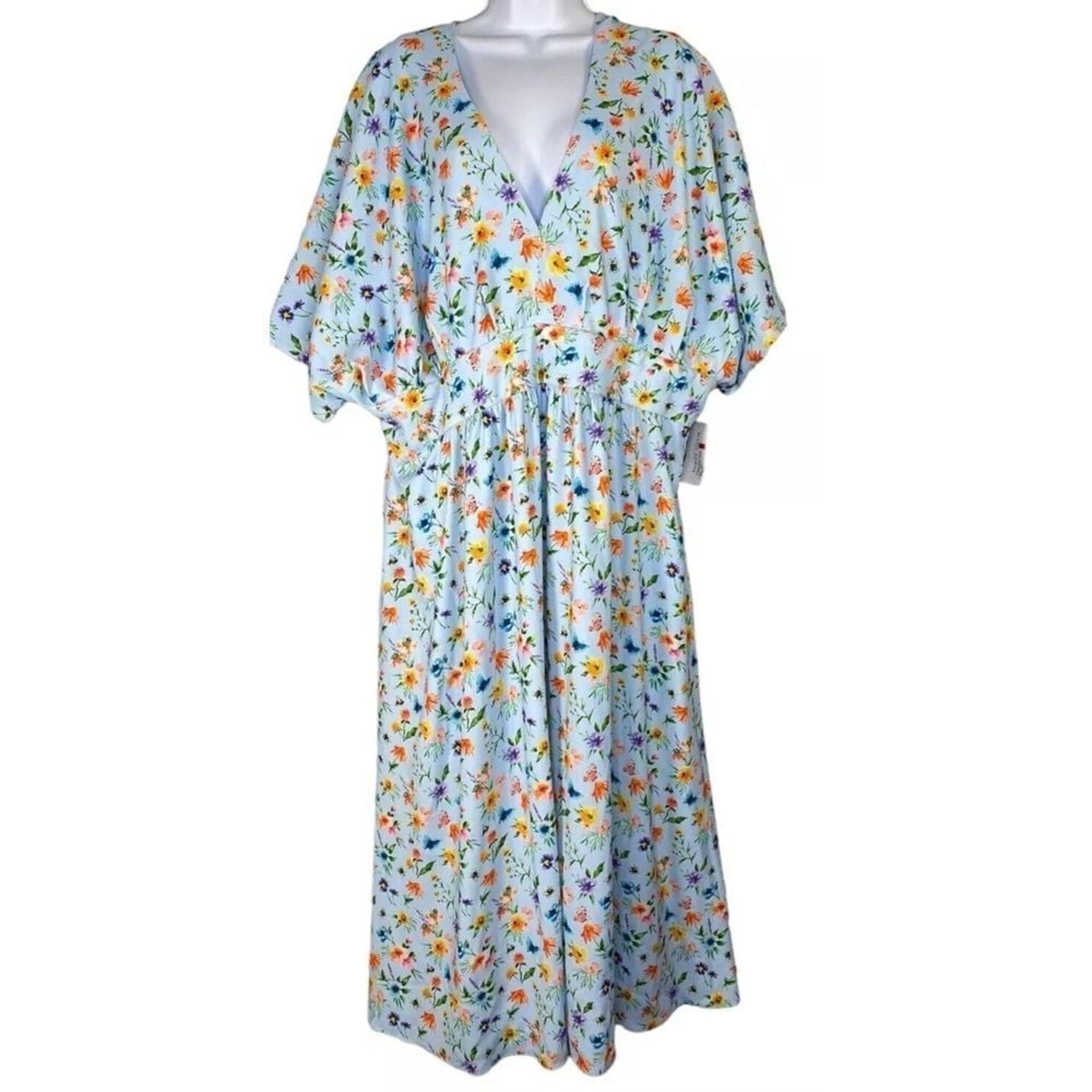 Alexia Admor Womens August Midi Dress Halogen Garden V-neck Plus Size 2X