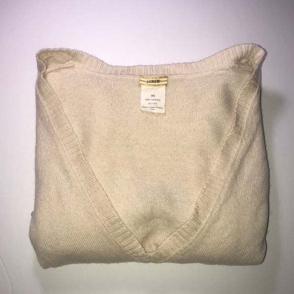 J. CREW Cashmere Cream V Neck Sweater XS