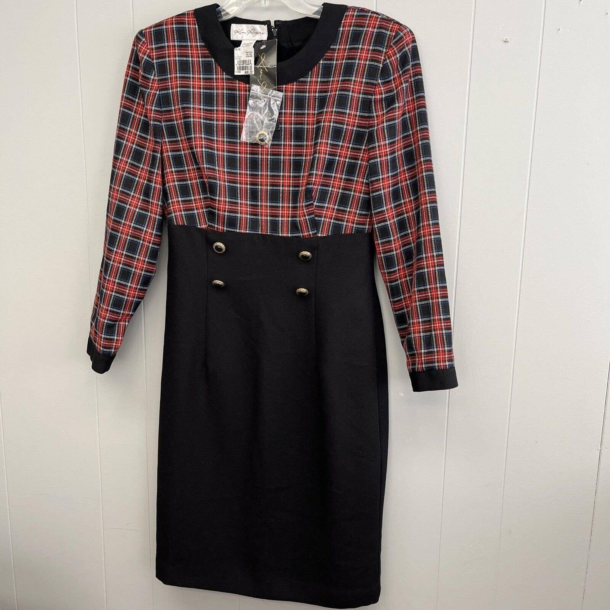 New Vintage Kim Rogers Tartan Plaid Bodace Black Skirt Shift Dress Size 8
