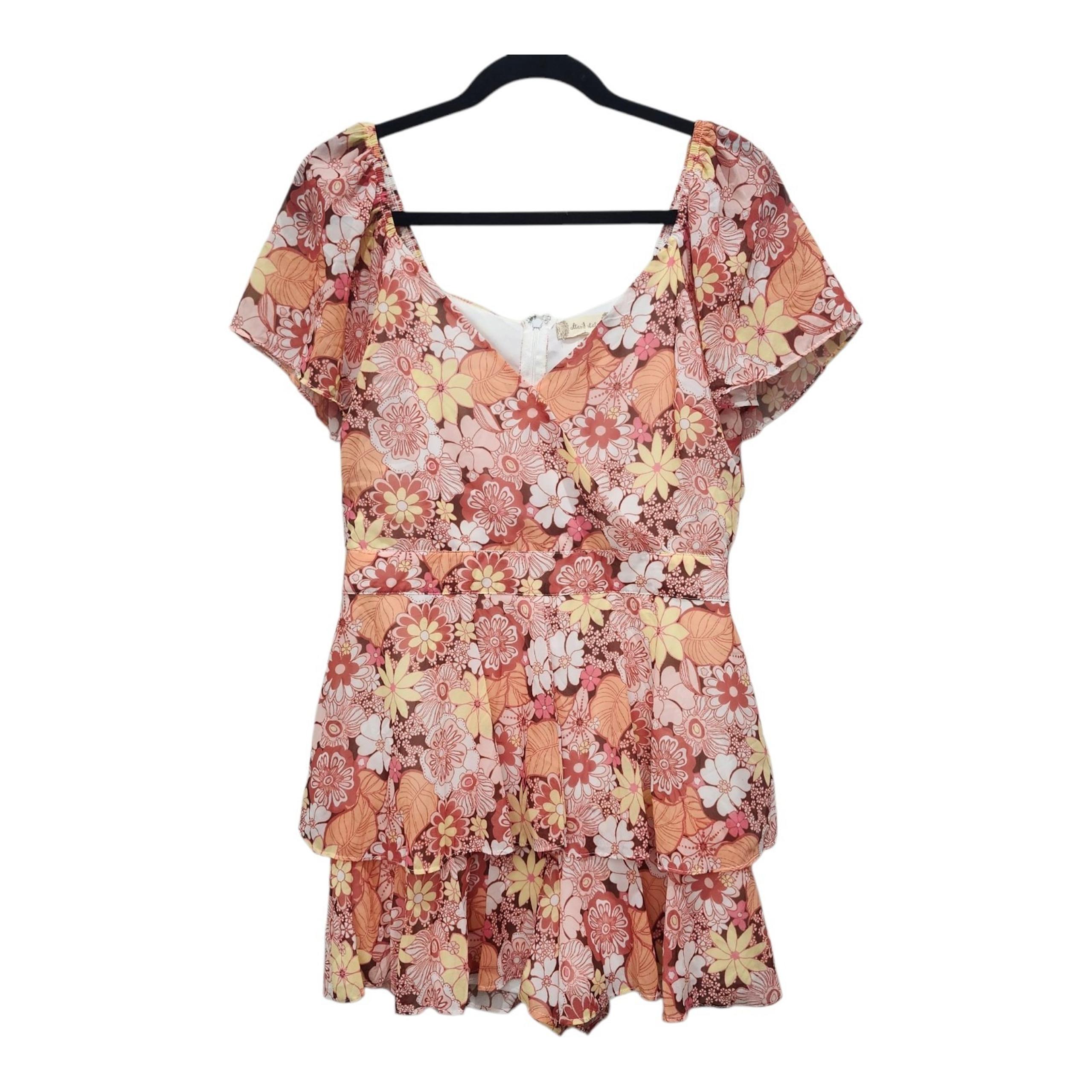 Altar'd State Floral Boho Ruffle Romper Size L Short Sleeve Layered Jumpsuit