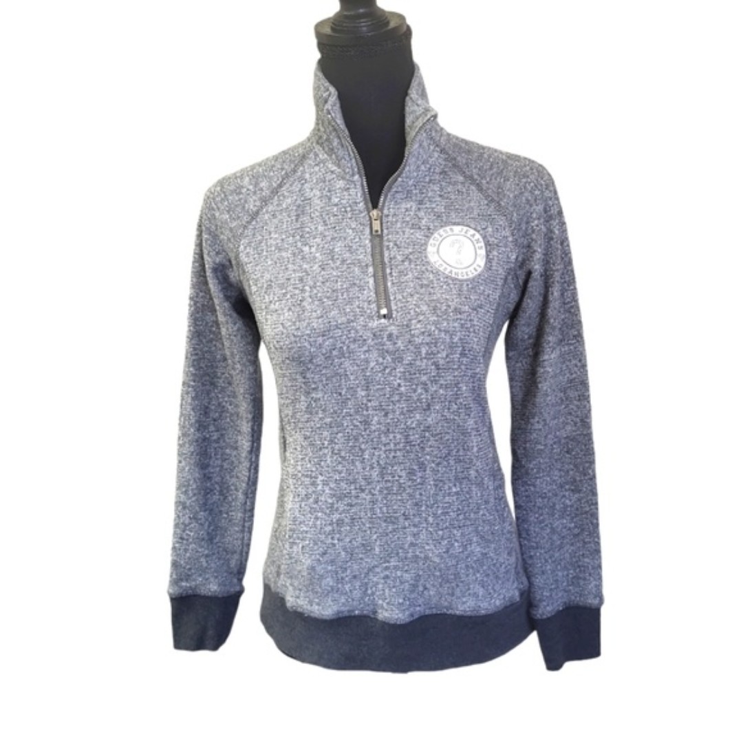 EUC Guess Jeans women's track sheer 1/3 zip sweatshirt jacket top, M grey