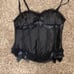Black handmad satin corset top with removable straps and lace detailing