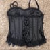 Black handmad satin corset top with removable straps and lace detailing