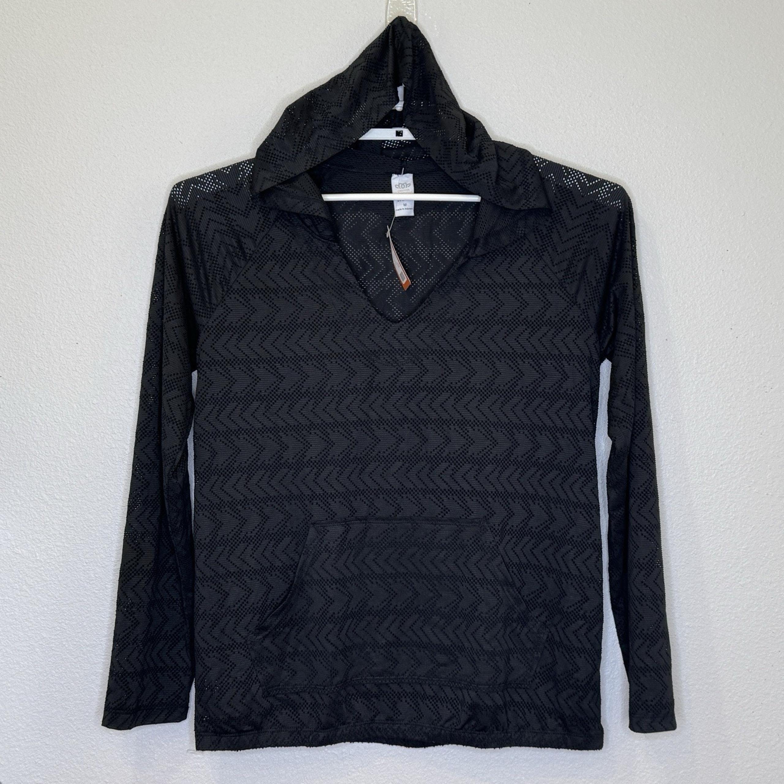 Maurices in Motion Swimsuit Cover Up Womens Medium Black Hooded Long Sleeve NEW