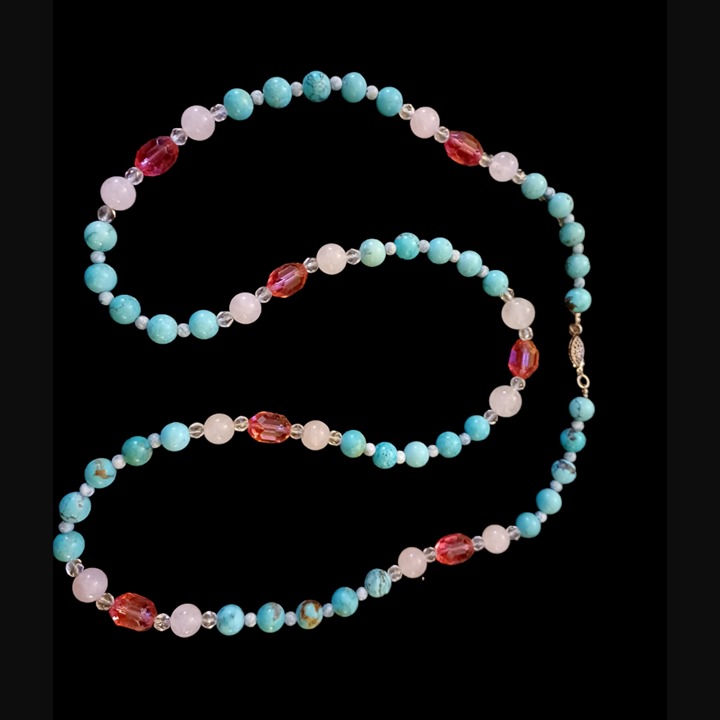 925 Sterling Silver Natural Stone Crystal Bead 35.25 Heavy Statement Necklace