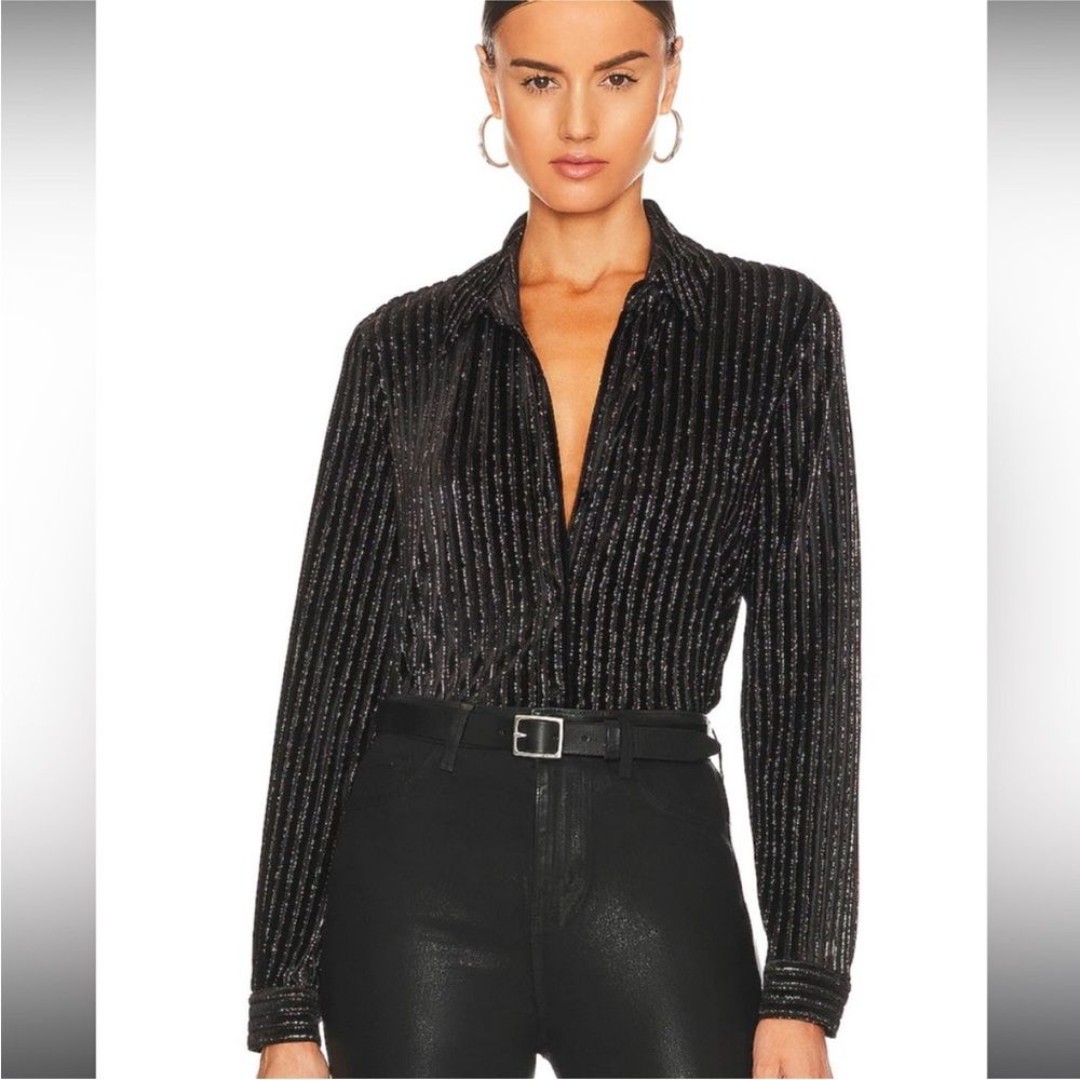 L'Agence Laurent Velvet Metallic Stripe Blouse Top