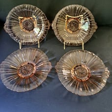 Set 4 Anchor Hocking Old Cafe Depression PINK Glass Candy Bowl Handled Dish