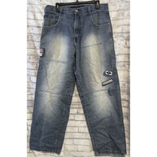 Southpole Jeans Mens 36x32 Wide Leg Baggy Vntg Blue Denim Hip Hop Skater Patches