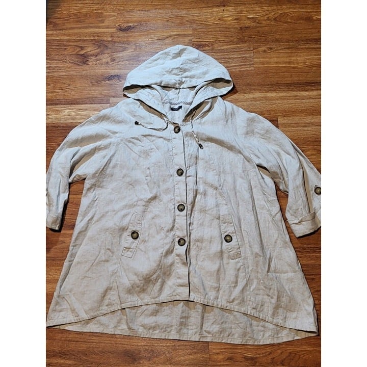 For Cynthia Linen Hooded Lagenlook Jacket Women Sz 2X? Beige Button Up