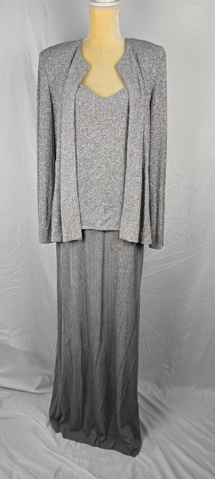 Alex Evenings 2 Piece Sparkly Gray Formal Long Dress sz 14 Wedding Minimalist