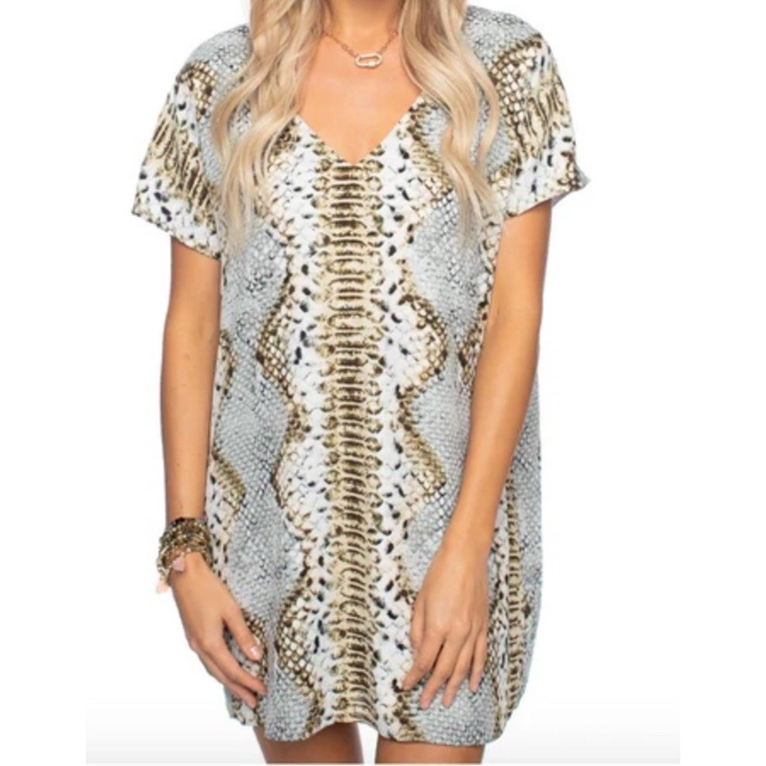 NWT Buddy Love  Women's Baker Snake Skin Dress - Oversized Mini Shirt Dress