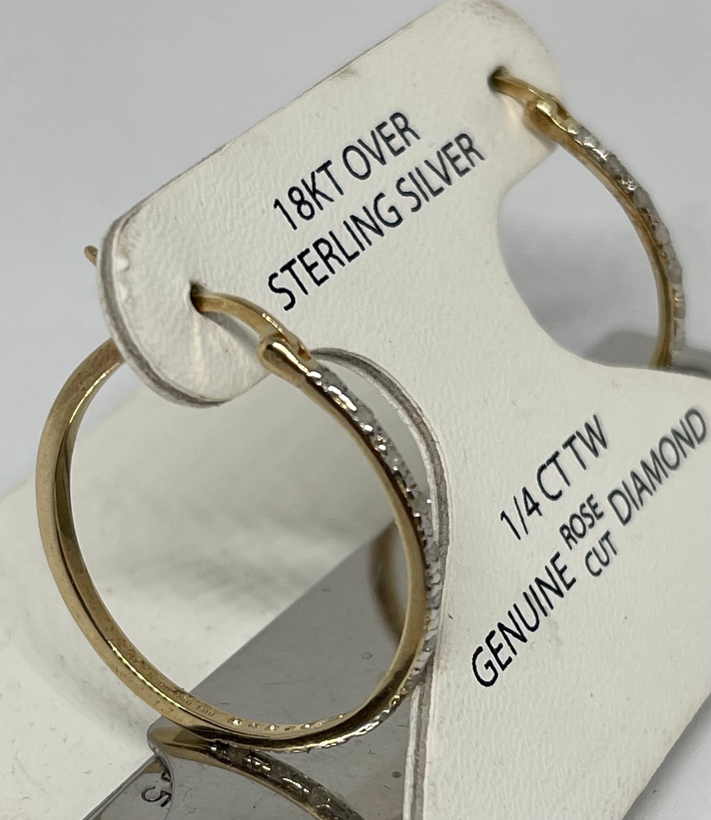 18 karat gold over sterling silver diamond hoop earrings 1/4 carat 3.4 grams