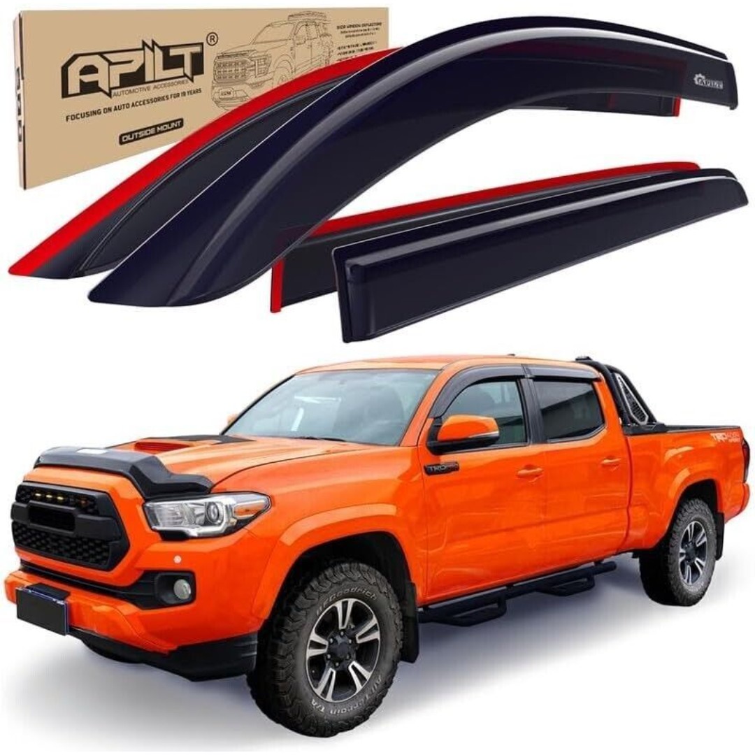 APILT Outside-Mount Rain Guards Window Visors for 2016-2023 Tacoma Double Cab