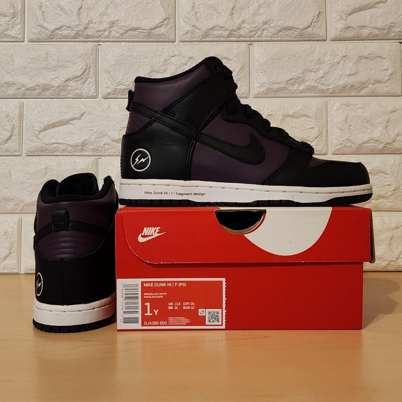 Nike x Fragment Design Dunk High PS Size 1Y Beijing 2021 Purple Black DJ4285-600