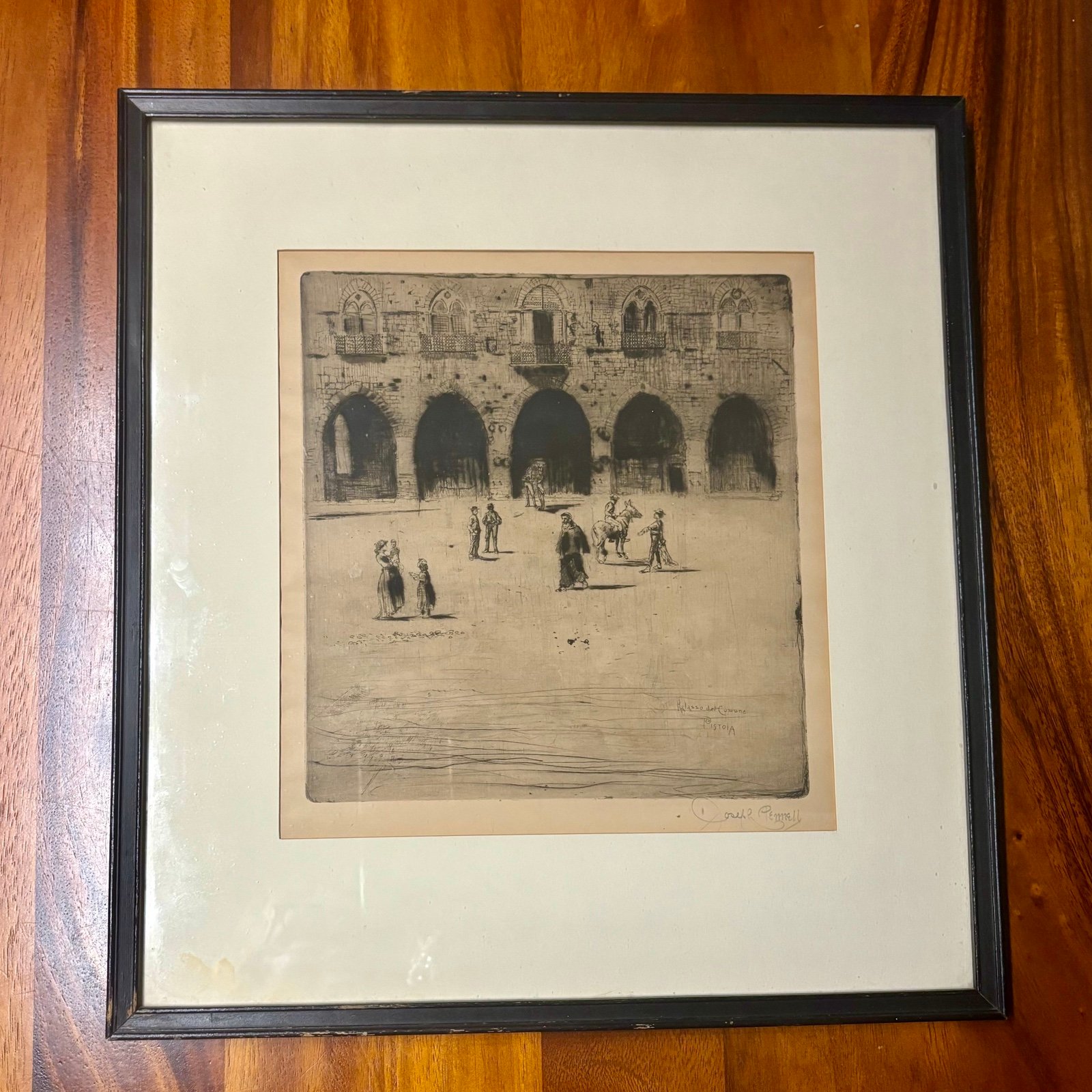 Original Etching By Joseph Pennell- Plazza del Comune, Pistoia Circa 1883