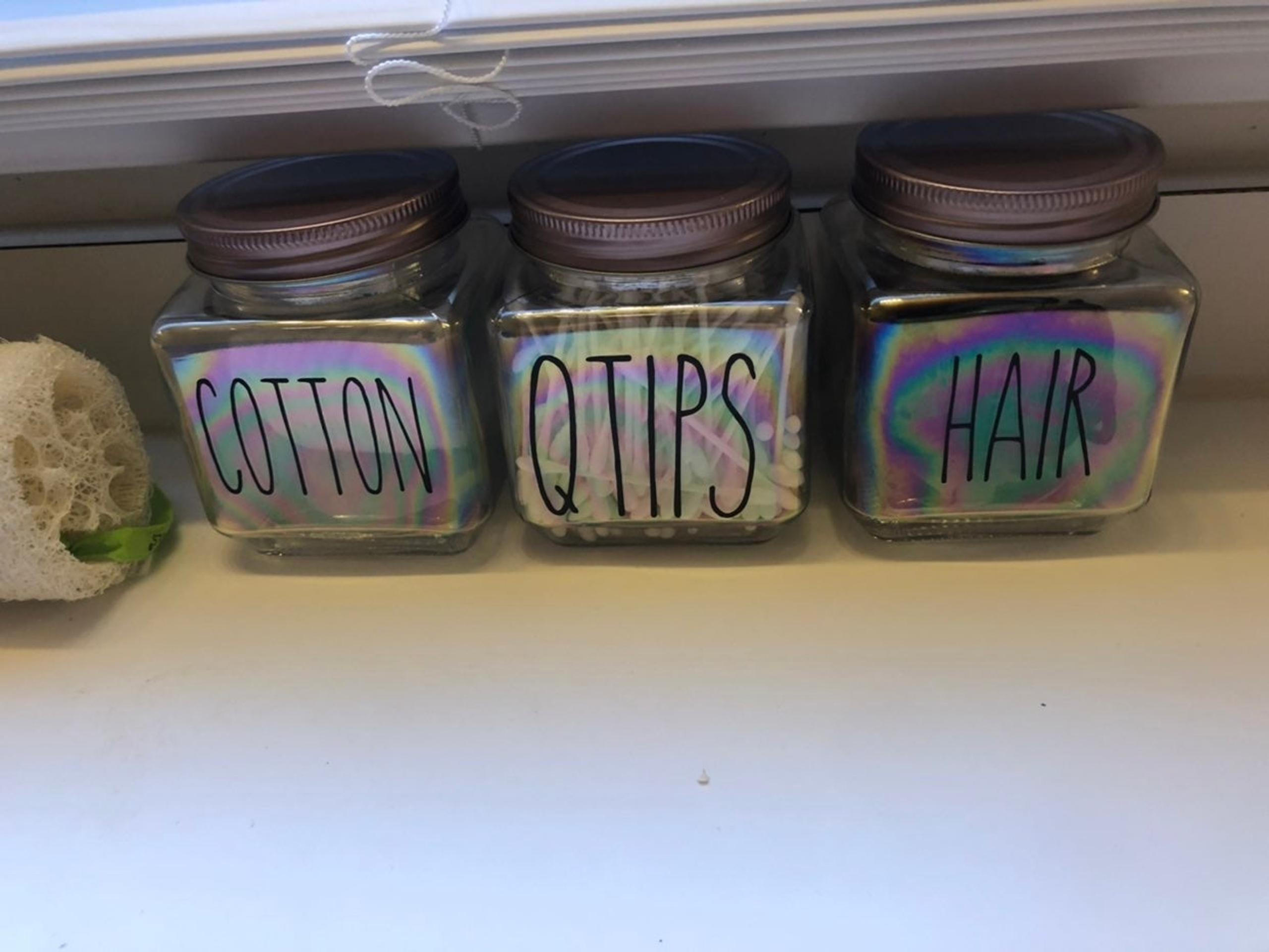 2 bathroom storage jars customized rae dunn