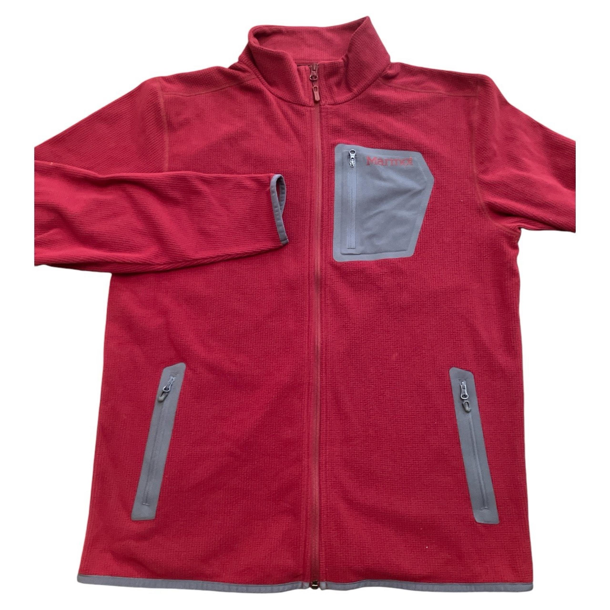 Marmot Jacket Mens Large Red Fleece Rangeley Full Zip Waffle Knit Sweatshirt
