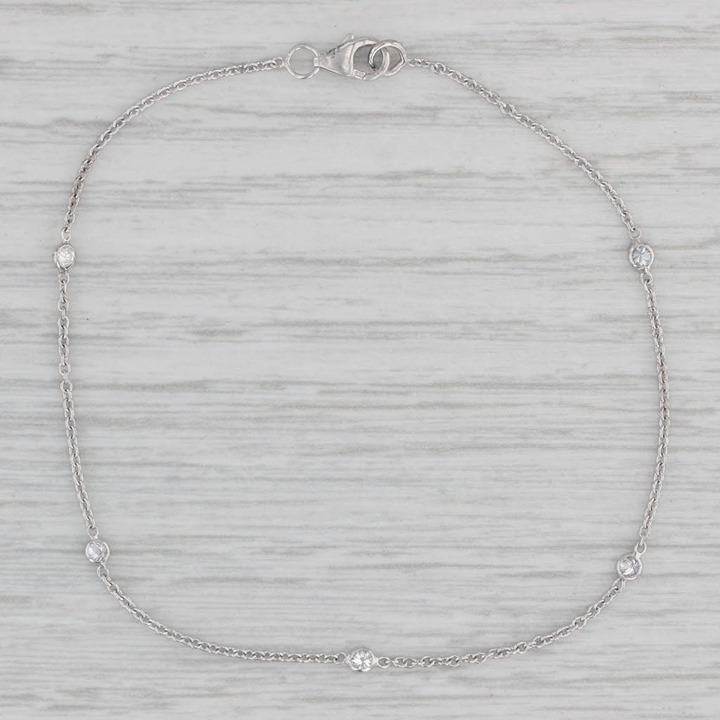 New 0.16ctw Diamond By The Yard Station Bracelet 14k White Gold Adjustable Chain