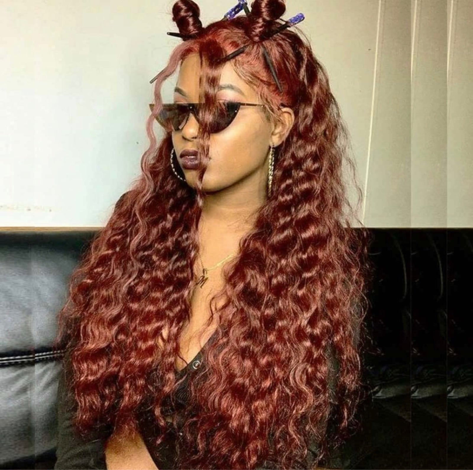 Human hair blend lace front red wig.