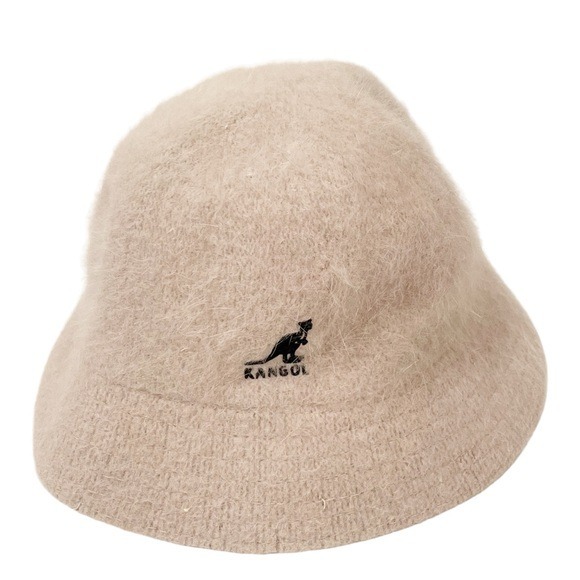 Kangol Angora Rabbit Fur Blend Bucket Hat Cream One Size Y2K Style Fuzzy HipHop