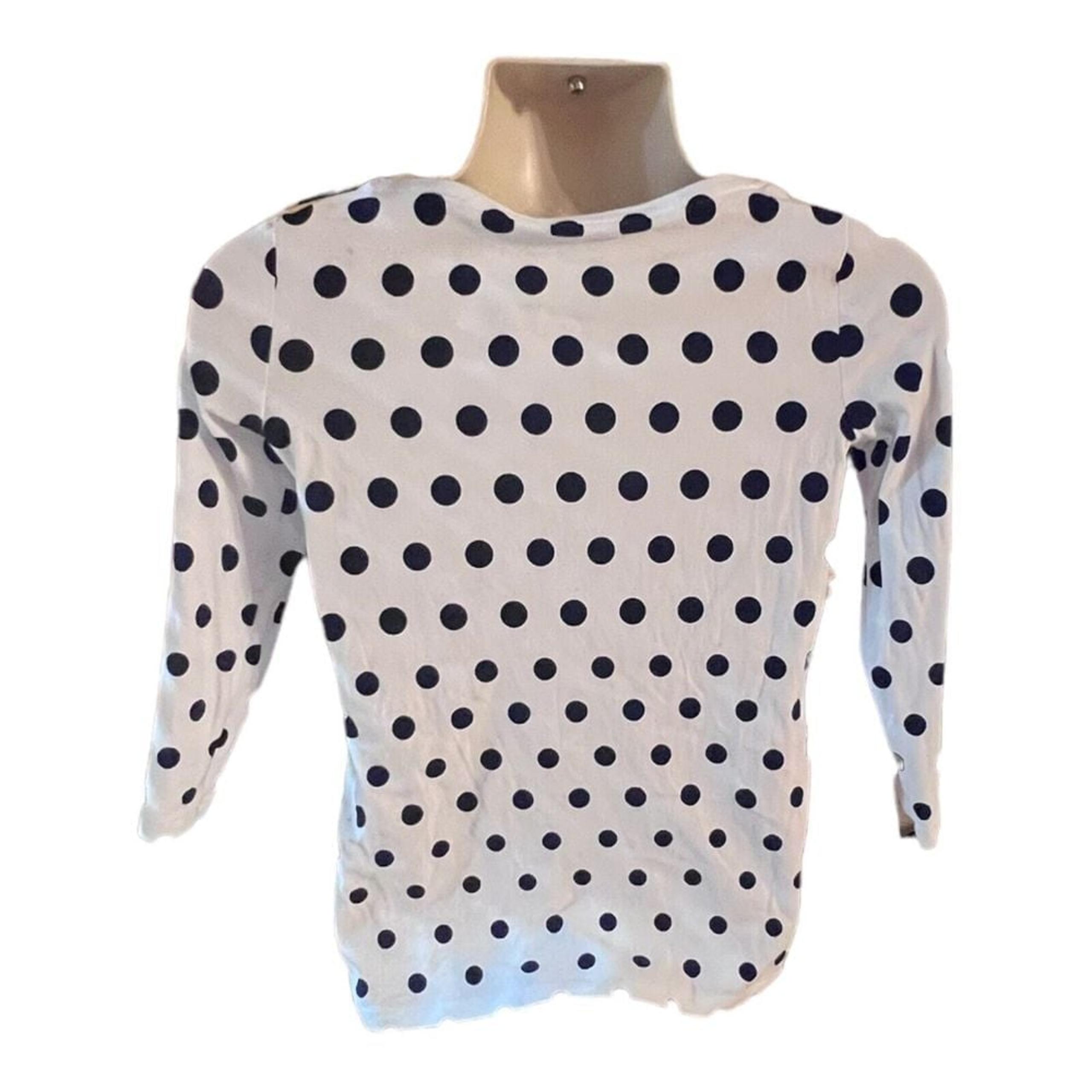 Talbots Women's Pullover Shirt White Black White Polka Dot Petite