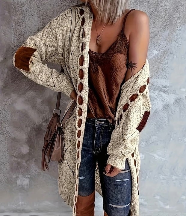 Women’s Plus Size Knit Cardigan Brown Hooded Raglan Sleeve Size 4XL