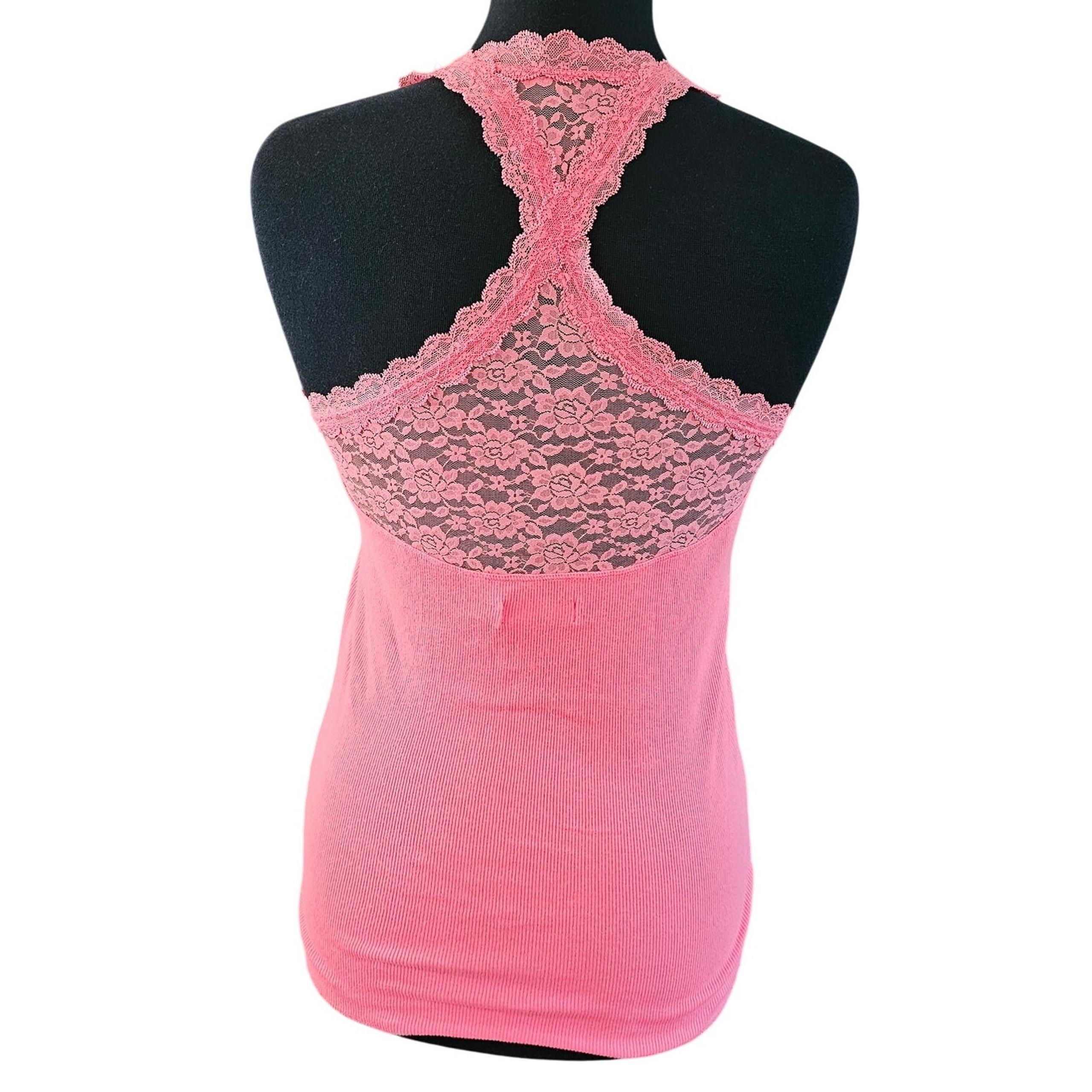 Abercrombie And Fitch Y2K Vintage Lace Ribbed Camisole Tank Top Coral Pink Large