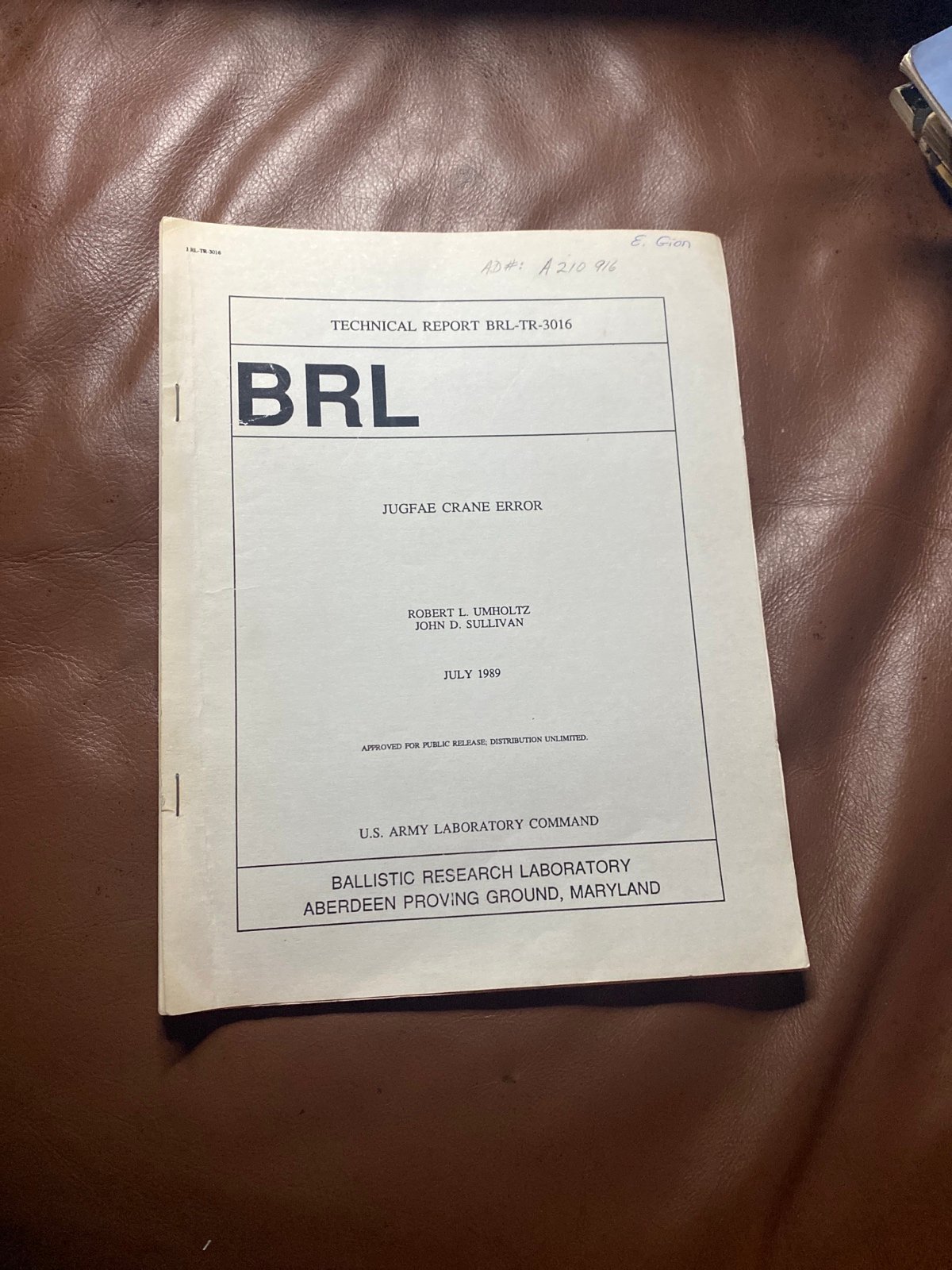 Ballistic research lab original 1989 jugfae report military