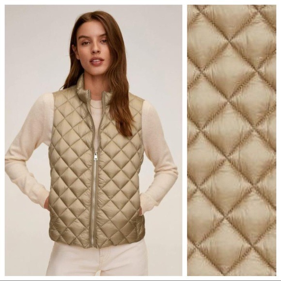NWT. Mango Camel Quilted Vest. Size XL.