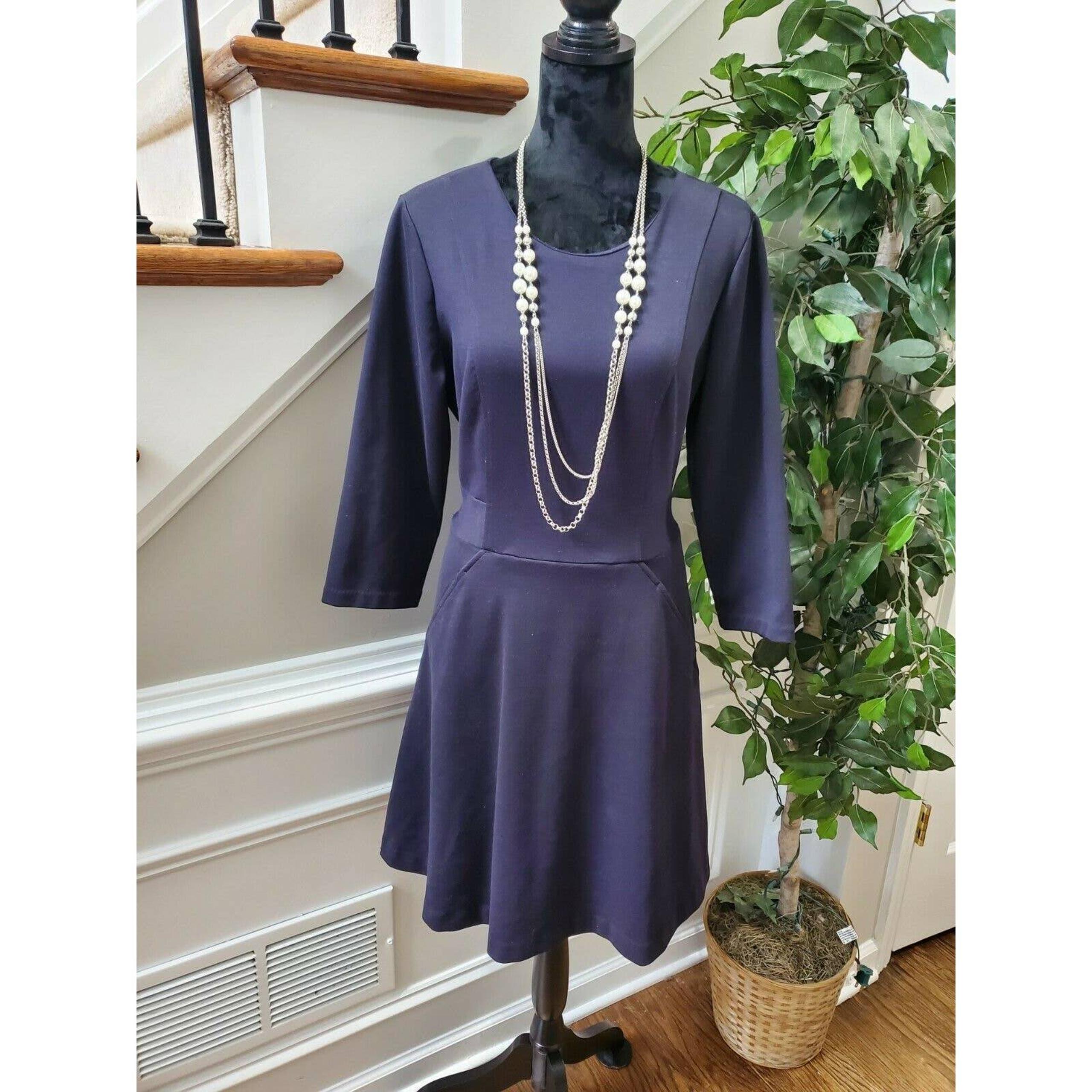 Daisy Fuentes Women's Blue Polyester Round Neck Long Sleeve Knee Length Dress L