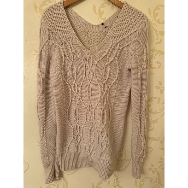 Ladies Small The GAP 100% Cashmere Pearl Gray Cable Sweater