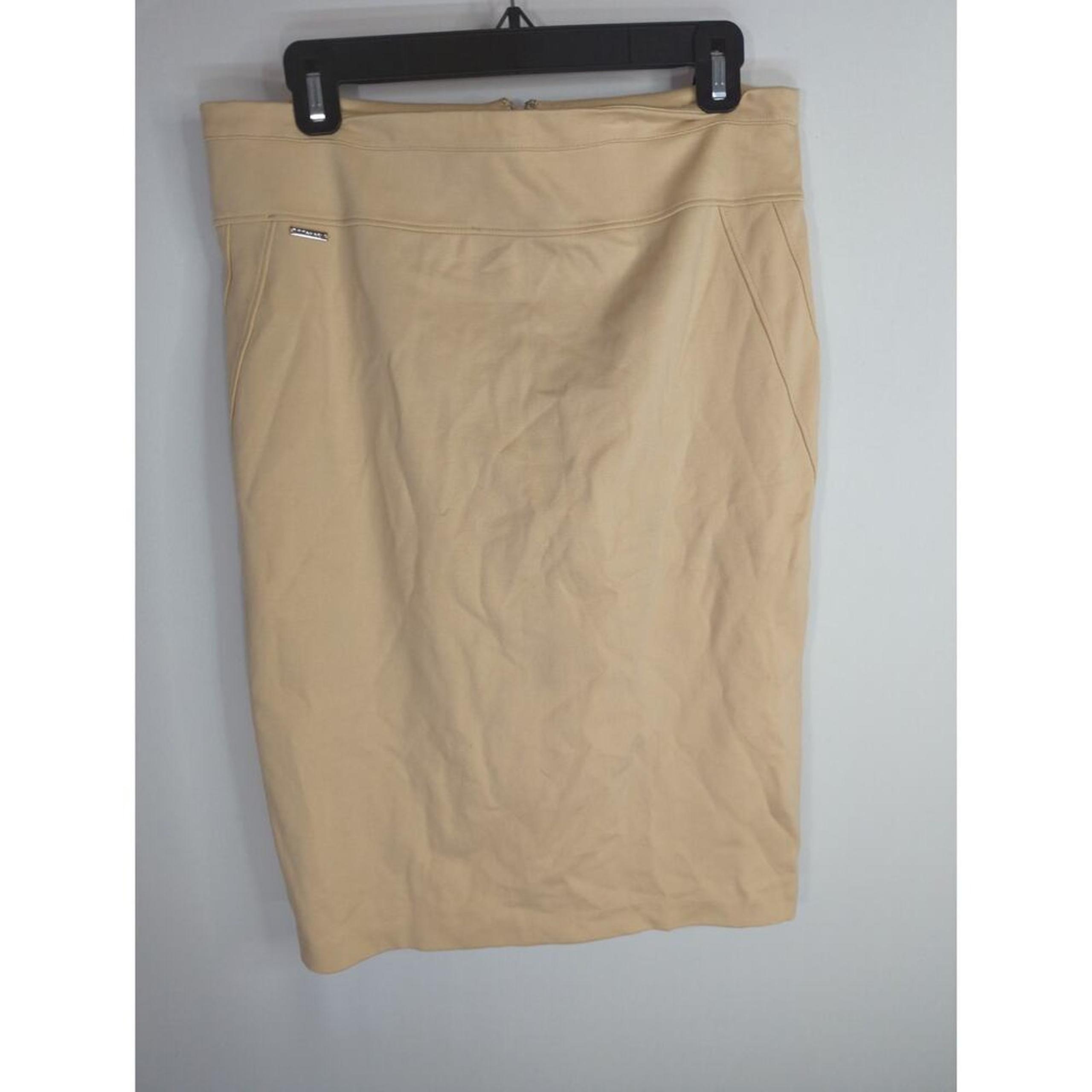Tahari Women's Back Zip Pleated Straight & Pencil Skirts Beige Size Large NWT
