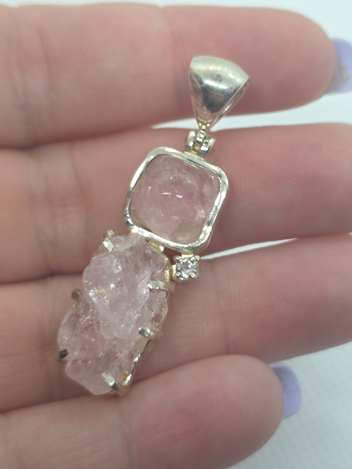 925 Sterling Silver Raw Morganite Pendant