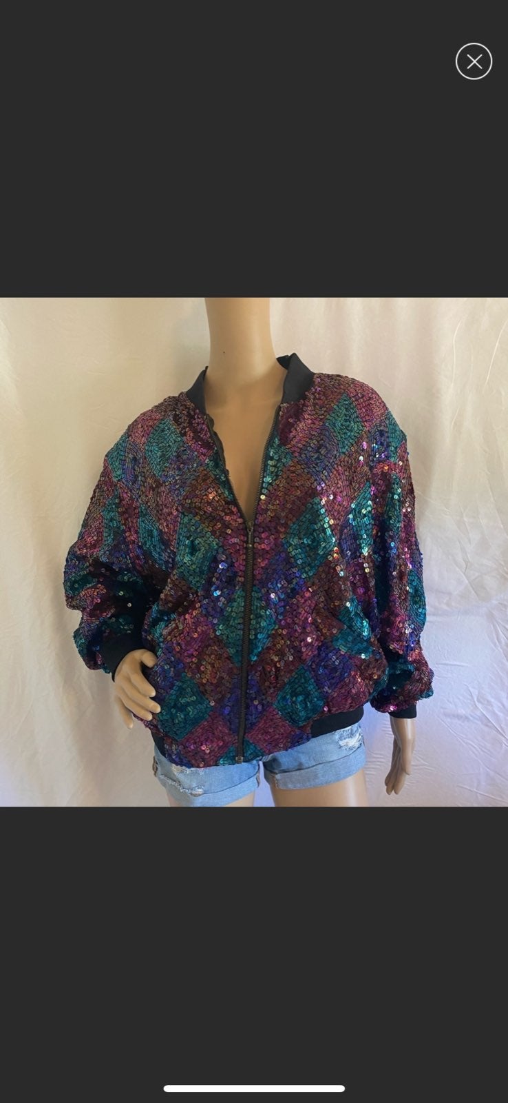 VINTAGE bomber zip up multi color sequin