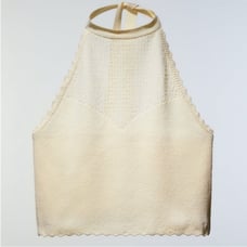 Zara Lingerie Collection Pointelle Halter Top L Cream/Light Yellow NEW
