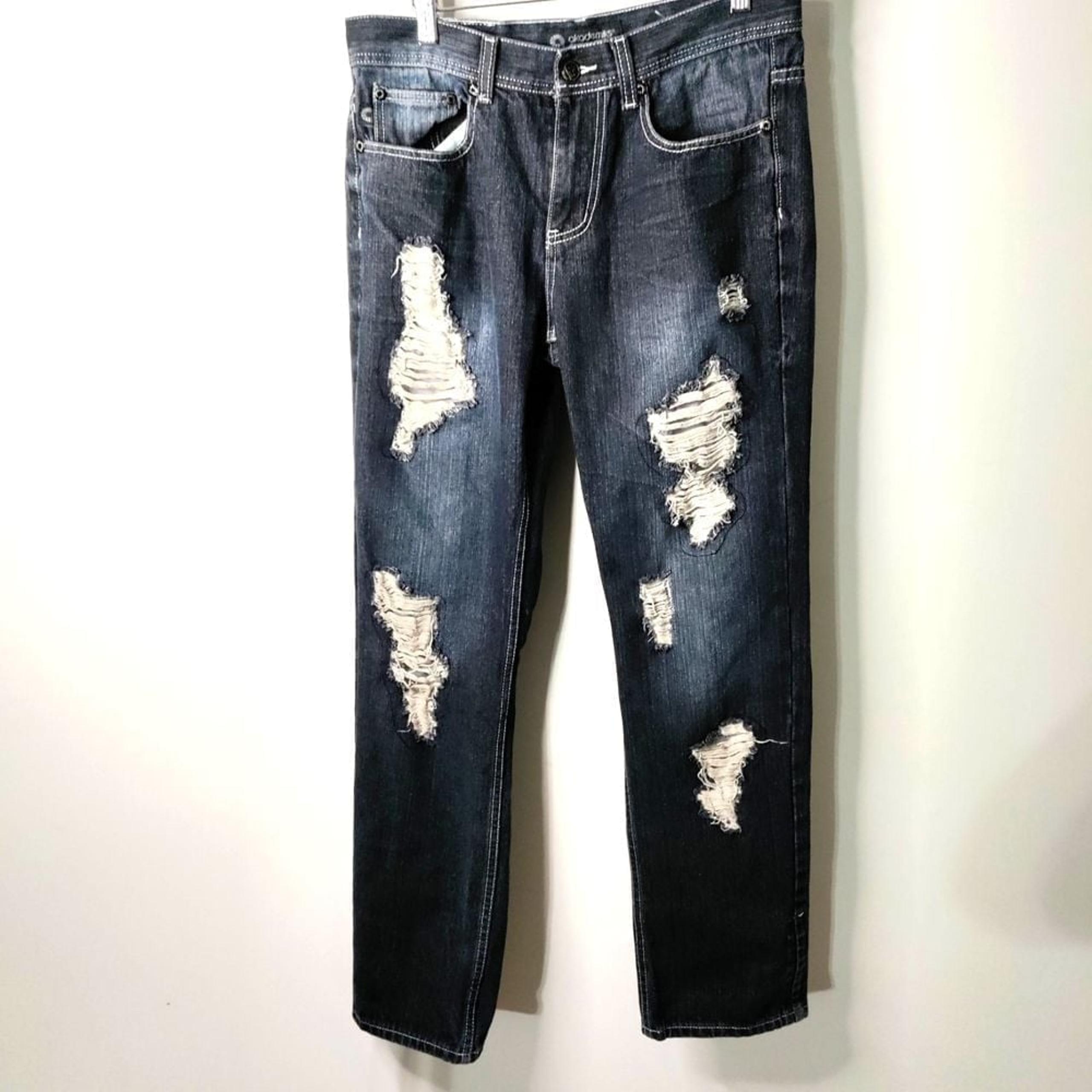 Akademiks Men 32X32 Y2K Distressed Straight Leg Hip Hop Grunge Denim Jeans Retro