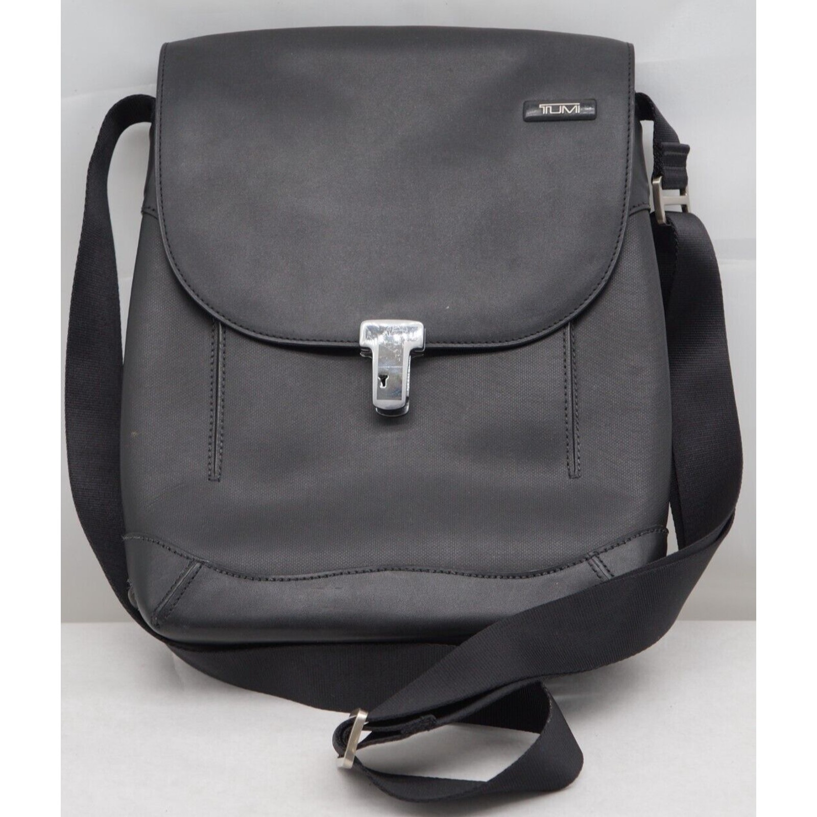 Tumi Black Leather Bumpi Postman Crossbody