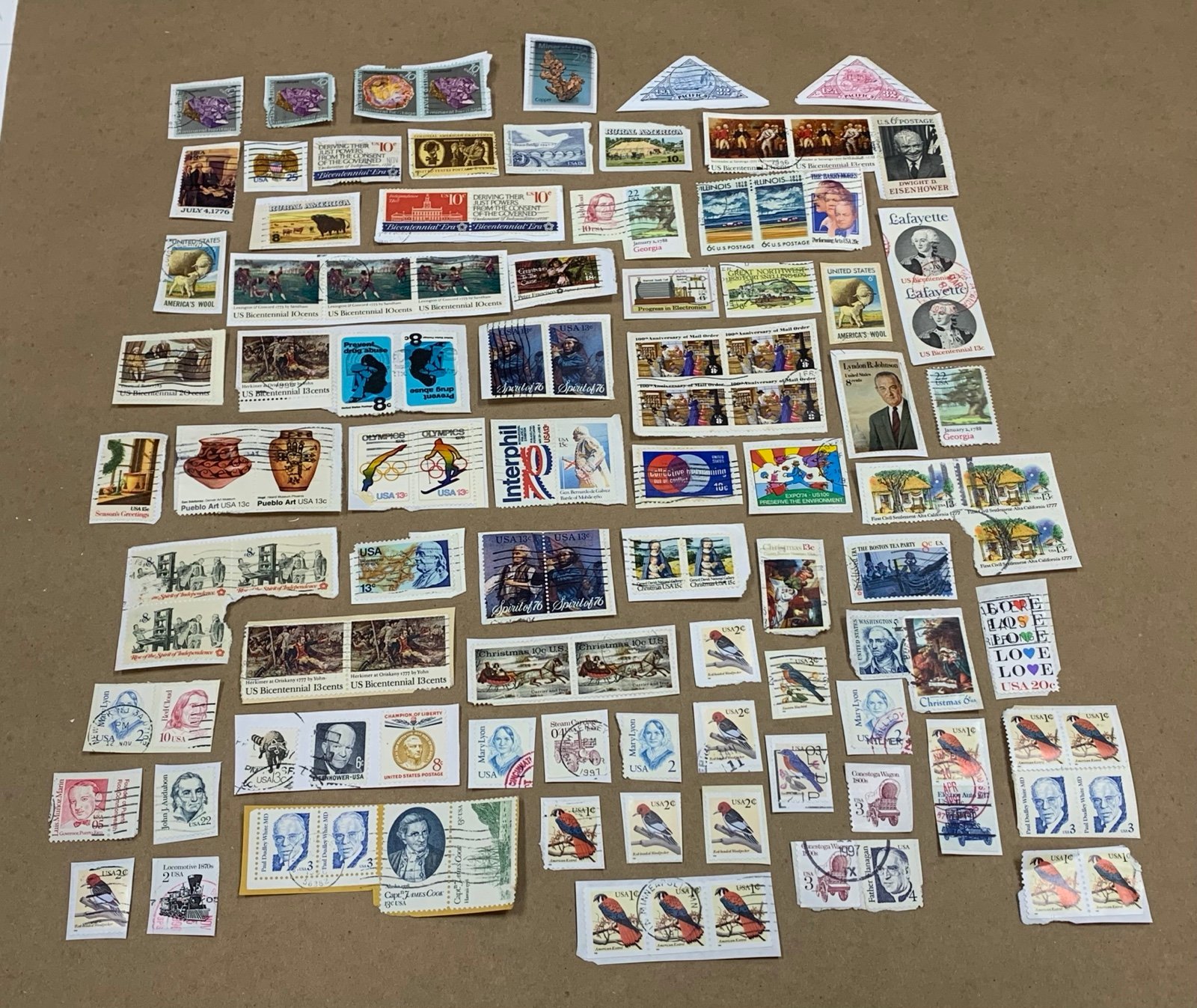 Vintage 113pc US Postage Stamp Collection Lot 1970's Mixed Bicentennial