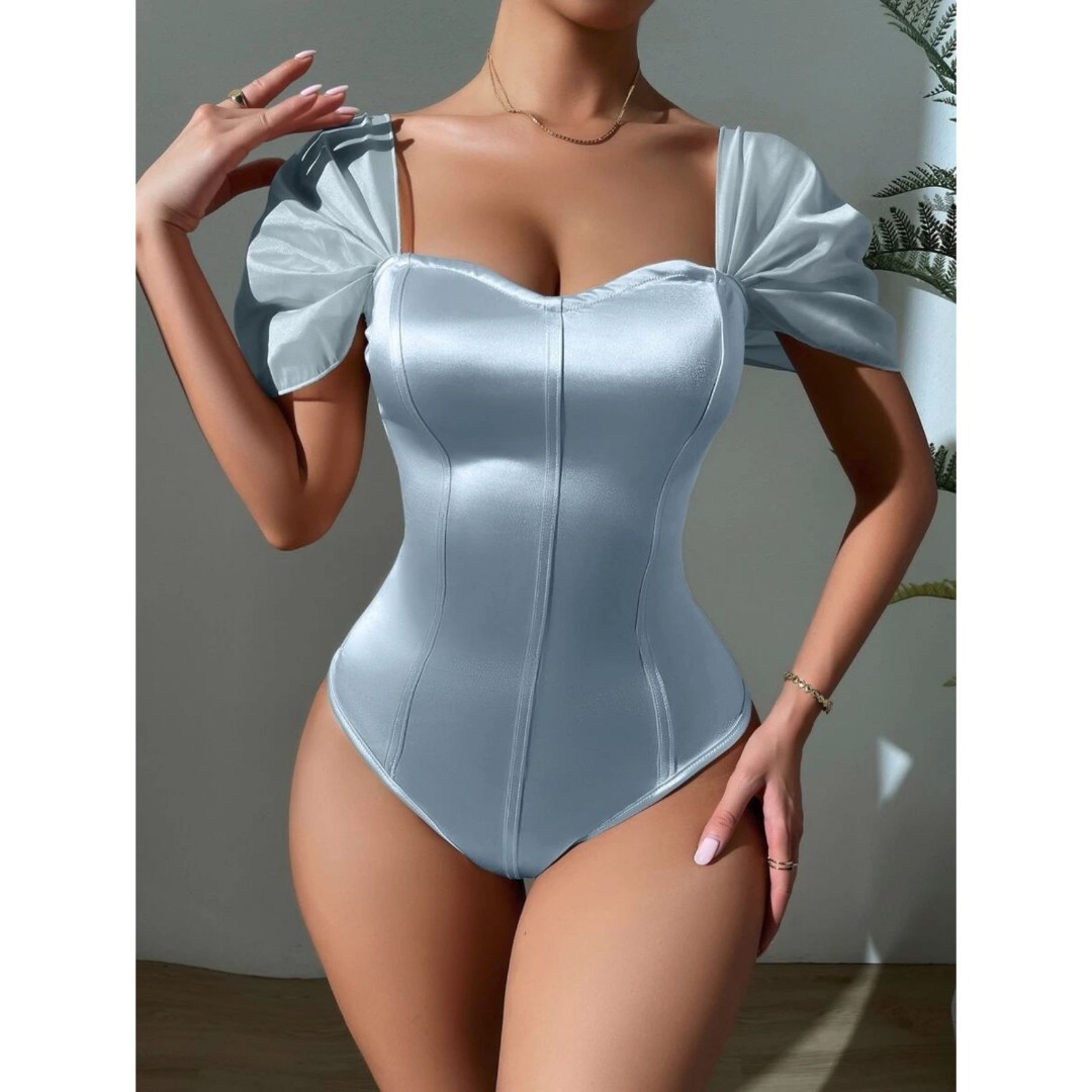 Princess Cinderella Satin Body Suit with Ruffle Puffy Sleeves Size XS