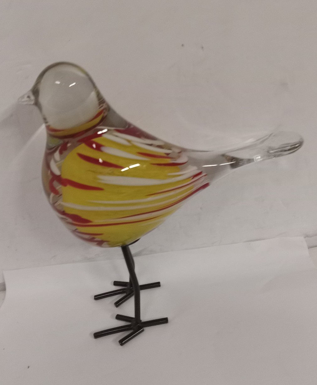 Vintage MCM Murano Glass Multi-Color Bird with Wire Legs