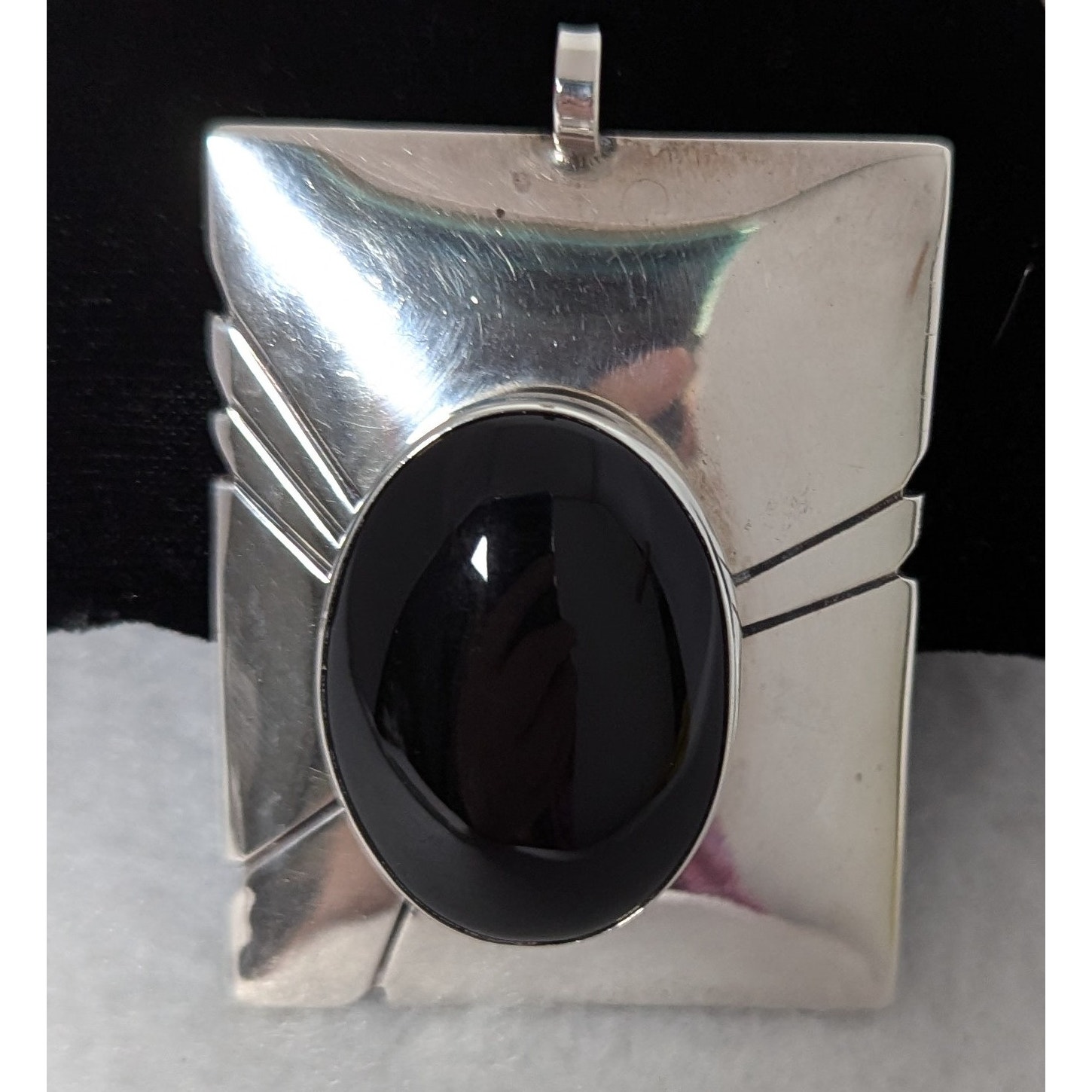 Sterling + onyx cabochon Large Pendant 1.5 x 23/8 SWStyle GUC