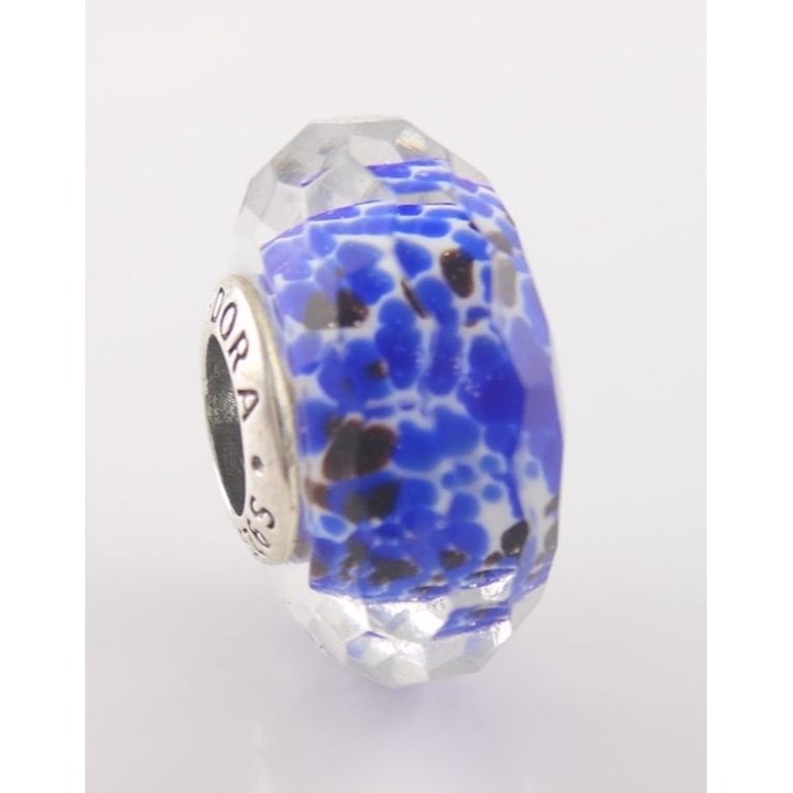 DEEP OCEAN SEA GLASS Genuine PANDORA Faceted Blue MURANO Charm 791609 w POUCH!