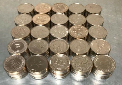 250 MIXED SILVER PACHISLO SLOT MACHINE TOKENS .984 25mm Tumble Cleaned