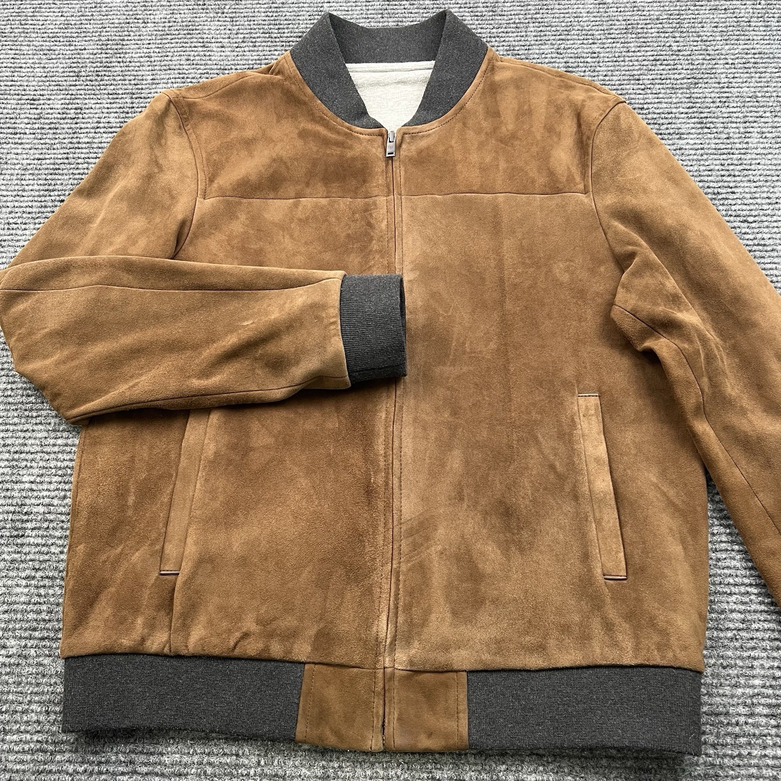 Nordstrom Signature Collection Brown Suede Leather Bomber Jacket Mens Size Large