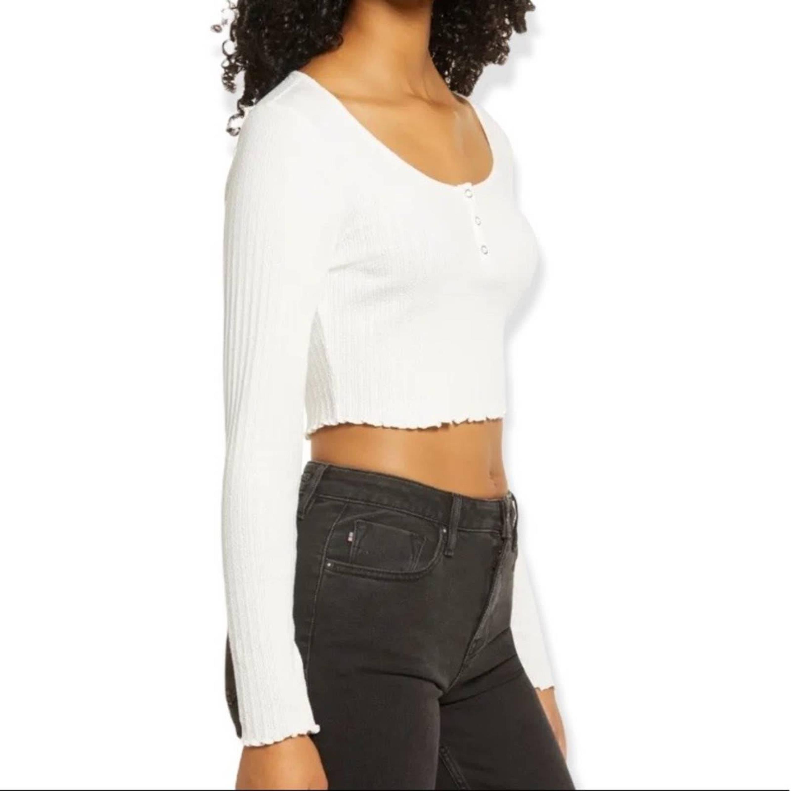 Bp Nordstrom Crop Henley Top Textured Rib Knit Green Lime Cream Large NWT